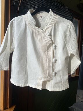 Thai Ivory Textured Cotton Button-Front Blouse